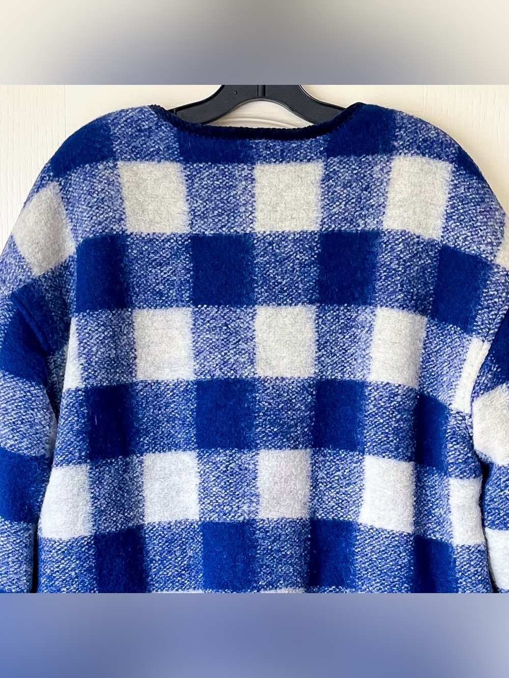 Sezane Farel Reversible Wool Jacket Blue Ecru Check US 12 NWT - Picture 7 of 11